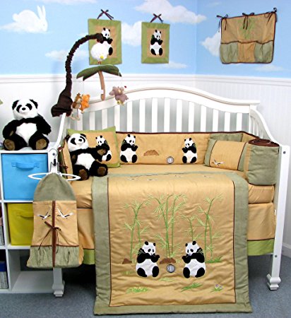 Giant Panda Bear Baby Crib Nursery Bedding Set 13 pcs included Diaper Bag with Changing Pad & Bottle Case