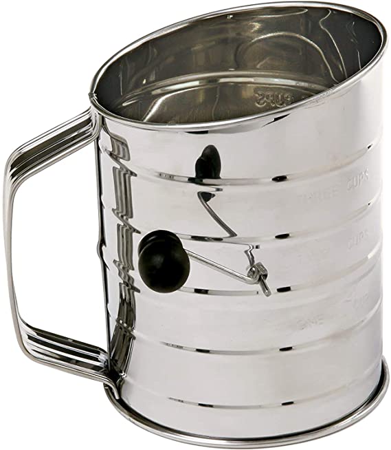 Norpro 3-Cup Stainless Steel Rotary Hand Crank Flour Sifter with 2 Wire Agitator