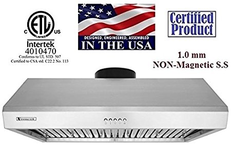 XtremeAir Ultra Series UL13-U42, 42" width, Baffle filters, 3-Speed Mechanical Buttons, Full Seamless, 1.0 mm Non-magnetic S.S, Under cabinet hood