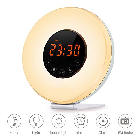 Wake Up Light Alarm Clock, VART Sunrise/Sunset Simulator Alarm Clock With 7 Colors Night Light, Nature Sounds & FM Radio, Touch Control & Snooze Function For Heavy Sleepers