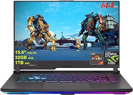 Asus ROG Strix G15 G513 Gaming Laptop 15.6" FHD IPS 144Hz AMD Octa-Core Ryzen 7 4800H (Beats i7-11370H) 32GB RAM 1TB SSD GeForce RTX 3060 6GB Graphic USB-C RGB Backlit Win11 Black   HDMI Cable