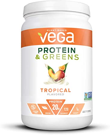 Vega Protein and Greens, Tropical, Plant Based Protein Powder Plus Veggies - Vegan Protein Powder, Keto-Friendly, Vegetarian, Gluten Free, Soy Free, Dairy Free, Lactose Free (19 Servings, 1lb 4.8oz)