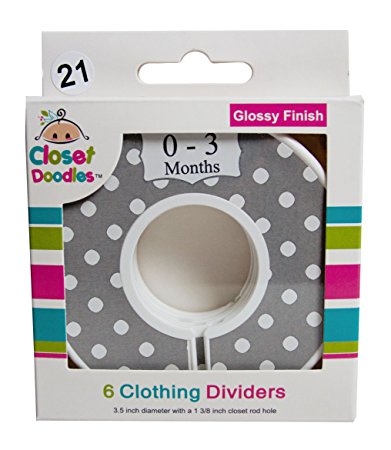 Closet Doodles C21 Gray Polka Dots Baby Closet Dividers Set of 6 Fits 1.25inch Rod