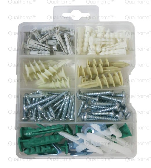 Qualihome Drywall and Hollow-wall Anchor Assortment Kit, Anchors, Screws, Wall Anchor Hooks, and Hollow-door Toggle, 112 Pieces