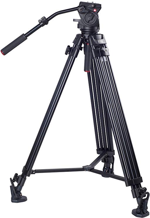Kingjoy Professional Video Tripod, Heavy Duty Tripod System with 360-Degree Panoramic Fluid Head, Max Height 79 Inches, Load up to 44 LBS for DSLR Camcorder Video Shooting Photography.