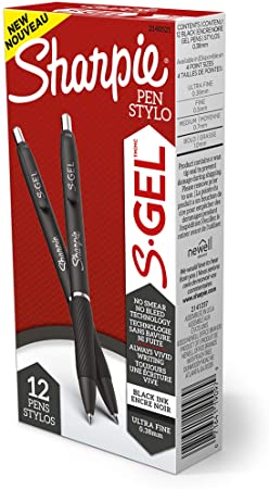 Sharpie S-Gel, Gel Pens, Ultra Fine Point (0.38mm), Black, 12 Count