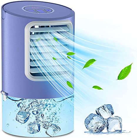 Personal Air Cooler, 3 in 1 Portable Mini Air Conditioner Fan, Quiet 400ML Evaporative Air Cooler, 3 Speeds, 2/4 Timer, Desktop Humidifier Misting Cooling Fan for Room Office Dorm Home, 7 LED Lights