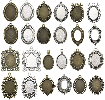 20pcs 18x25mm Oval Bezel Pendant Base Trays Cabochon Settings Trays Pendant Blanks 20pcs Mixed No Duplicate (M116)