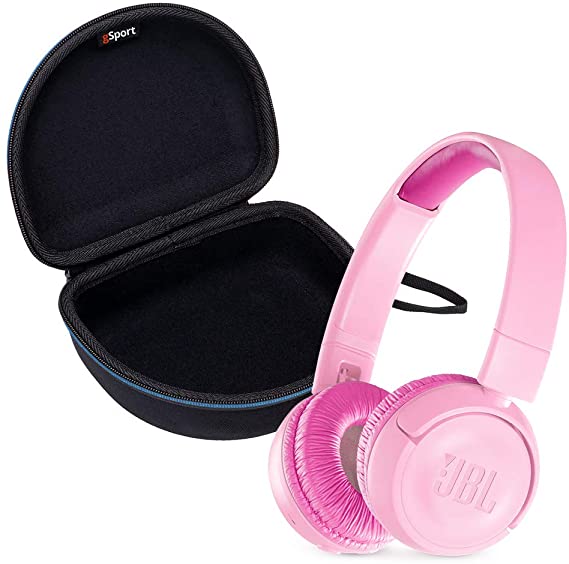 JBL JR300BT Kids On-Ear Wireless Headphone Bundle with gSport Deluxe Travel Case (Pink)