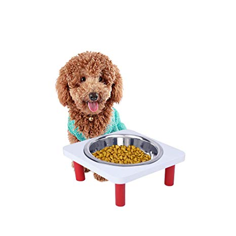 M-pet Raised Elevated Dog Cat Food and Water Bowls Stand(4'' Tall) with 1 Stainless Steel Bowls, Specially Designed for Cats and Small Dogs.