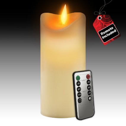 GideonTM 7 Inch Flameless LED Candle - Real Wax and Real Flickering Candle Motion - with Remote OnOff - Vanilla Scented Ivory