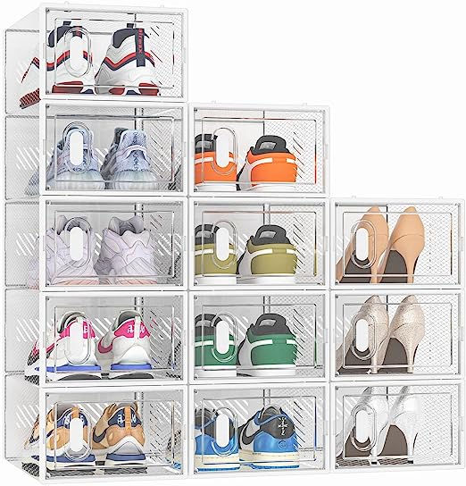 SIMPDIY Shoe Box,12 pcs Shoe Storage Boxes Clear Plastic Stackable, Shoe Organizer Containers with Lids for Women/Men