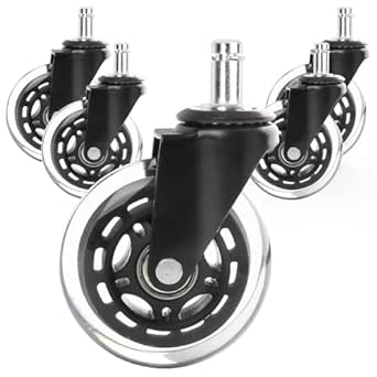 LotFancy Office Chair Wheels, Set of 5, 3 inch Chair Casters for Hardwood Floors and Carpet, Rubber Wheels Replacement, Heavy Duty, Smooth & Quiet, Accessibility, Universal Fit