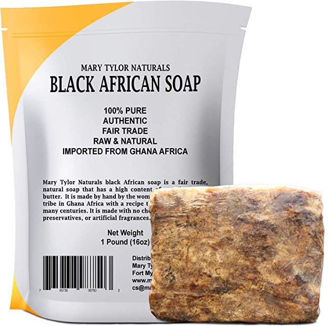African Black Soap 1 lb Raw Black Soap for Acne, Eczema, Psoriasis, Scar Removal Face And Body Wash Authentic Handmade Beauty Bar Imported From Ghana Africa By Mary Tylor Naturals