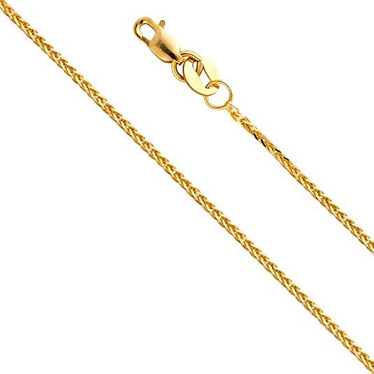 14k Yellow OR White Gold Solid 0.8mm Braided Square Wheat Chain Necklace with Lobster Claw Clasp