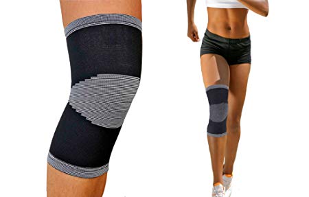 Compression Knee Support Sleeve (BLACK) 1 or 2 Pairs By One & Only USA (1)