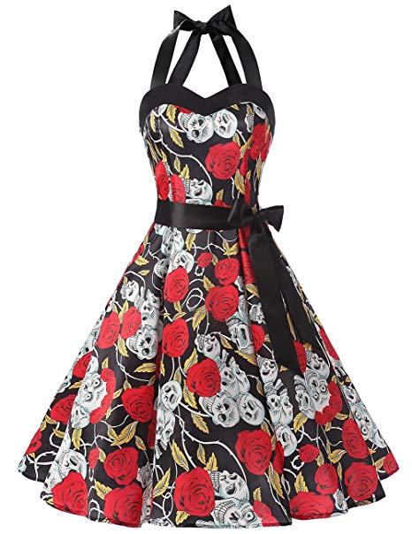 DRESSTELLS Vintage 1950s Rockabilly Polka Dots Audrey Dress Retro Cocktail Dress