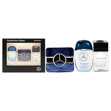 Mercedes-Benz 2022 Best Of Coffret Perfumes for Men - Contains 3.4 oz of Select, The Move, and Sign Fragrances - Aromatic Woody Spicy Scents - Emits Elegance and Sensuality of Gentlemen - 3 pc