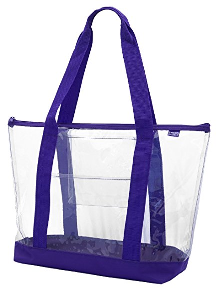Clear Shoulder tote with Inside & Outside POCKETS and ZIPPER Closure