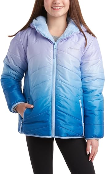 Eddie Bauer Girls' Reversible Jacket - Deer Harbor Waterproof Lightweight Puffer Coat with Faux Shearling Lining (5-20)