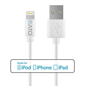 iATO Apple MFi Certified Lightning to USB Charging Cable Lead Wire Cord. Strong Quick Fast Charge Data Sync iPhone 7 & 7 Plus 6 / 6s & 6/6s Plus SE 5s 5c 5 iPad mini Air Pro iPod Nano Touch Gen Generation - Chalk White, 1 meter or 3.3 ft