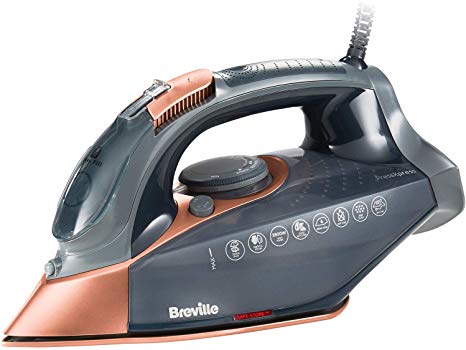 Breville VIN407 PressXpress Steam Iron, 2800 W, 180G Steam Shot, Multi-Directional Ceramic Soleplate, 400 ml Water Tank, Grey & Rose Gold