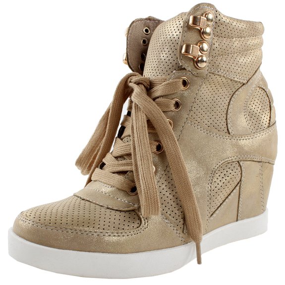 Top Moda Eric-9 High Top Lace Up Womens Wedge Sneakers