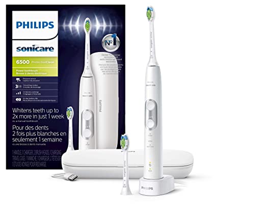 Philips Sonicare ProtectiveClean 6500 Rechargeable Electric Toothbrush with Charging Travel Case and Extra Brush Head, White HX6462/05