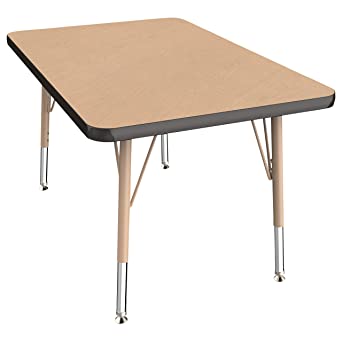 ECR4Kids Everyday T-Mold 24" x 36" Rectangular Activity School Table, Standard Legs w/Ball Glides, Adjustable Height 19-30 inch (Maple/Black/Sand)