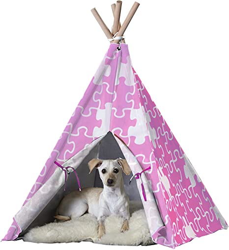 Merry Products Pink Puzzle Pet Teepee, Medium