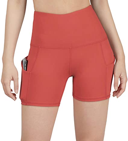 ODODOS Dual Pocket High Waist Workout Shorts,Tummy Control Yoga Gym Running Shorts,Non See-Through Yoga Shorts