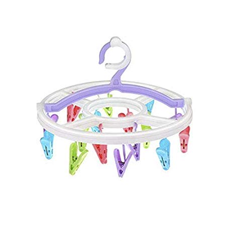 Rommeka Drying Hanger - Portable Circular Laundry Drying Rack with 16 Clips for Socks, Baby Clothes, Cloth Diapers, Bras, Towel, Underwear, Hat, Scarf, Pants, Gloves