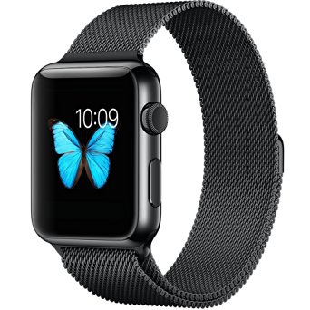 Apple Watch Band, iWatch Band 38mm Milanese Loop Stainless Steel Mesh Replacement Wrist Band for Apple Watch & Sport & Edition with Magnetic Closure Clasp (38mm black)