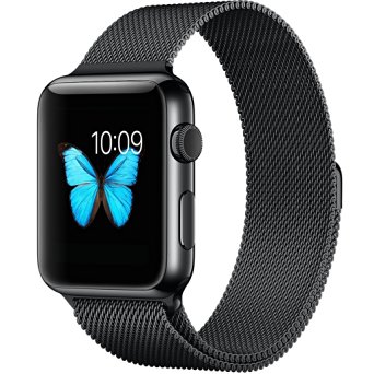Apple Watch Band, iWatch Band 38mm Milanese Loop Stainless Steel Mesh Replacement Wrist Band for Apple Watch & Sport & Edition with Magnetic Closure Clasp (38mm black)