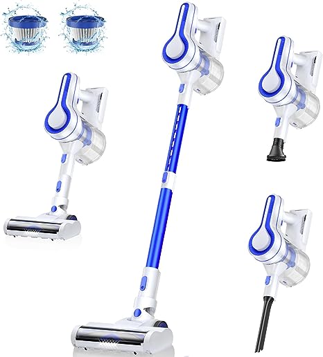 EICOBOT Cordless Vacuum Cleaner, 23Kpa Powerful Suction Lightweight Stick Vacuum Cleaner with Detachable Battery Up to 35 Mins Runtime,6 in 1 Handheld Vacuum for Hard Floor Carpet Pet Hair Blue