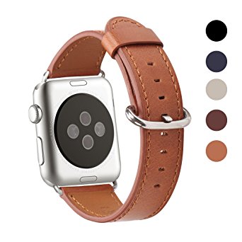 Apple Watch Band 38mm, WFEAGL Retro Top Grain Crazy Horse Leather Band Replacement Strap with Stainless Steel Clasp for iWatch Series 2,Series 1,Sport, Edition (Brown Band Silver Buckle)
