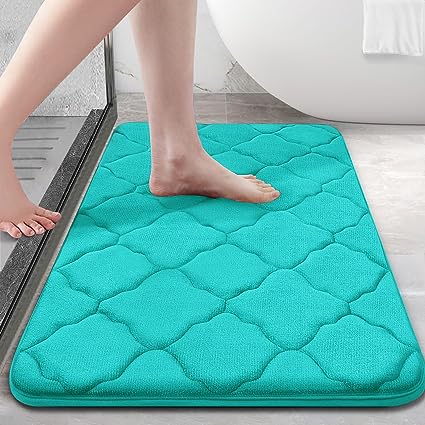 OLANLY Memory Foam Bath Mat Rug, Ultra Soft Non Slip and Absorbent Bathroom Rug, Machine Wash Dry, Comfortable, Thick Bath Rug Carpet for Bathroom Floor, Tub and Shower, 36x24, Teal