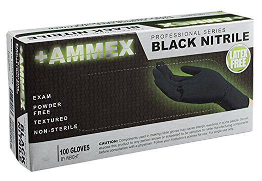 AMMEX - ABNPF42100-BX - Medical Nitrile Gloves - Disposable, Powder Free, Exam Grade, 4 mil, Small, Black (Box of 100)