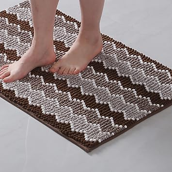 KASENTEX Soft Luxury Bathroom Rug Mat, Absorbent Shaggy Chenille Bath Rugs, Durable Non-Slip Plush Bath Carpet, Machine Wash Dry, Bath Mats for Bathroom Floor, Brown, 24x60