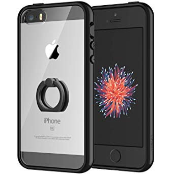 JETech Case for Apple iPhone SE, iPhone 5s, and iPhone 5, Ring Holder Kickstand, Shock-Absorption Bumper Cover, Black