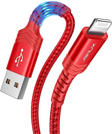 JSAUX 【Apple MFi Certified】 Lightning Cable 10ft, iPhone Charger Cable Nylon Braided Heavy Duty, Upgraded C89 USB Lightning Cord for iPhone 11 Xs Max X XR 8 7 6s 6 Plus SE 5 5s, iPad, iPod-Red