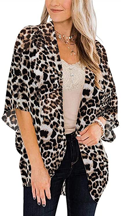 Women's Kimono Cardigans Leopard Print Tops Chiffon Summer Shirts Loose Casual Beach Cover ups