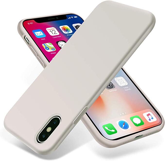 OTOFLY iPhone Xs Max Case,Ultra Slim Fit iPhone Case Liquid Silicone Gel Cover with Full Body Protection Anti-Scratch Shockproof Case Compatible with iPhone Xs Max, (White Stone)