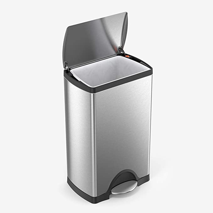 simplehuman 38 Liter / 10 Gallon Stainless Steel Rectangular Kitchen Step Trash Can, Brushed Stainless Steel