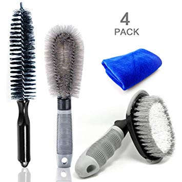 LJNH Car Wheel Cleaning Brush Set, Wheel Brush for Car Alloy Wheel and Tyre Brush Cleaning, Rim Cleaner for Your Car, Motorcycle or Bicycle Tire Brush Washing Tool(4 Pack)
