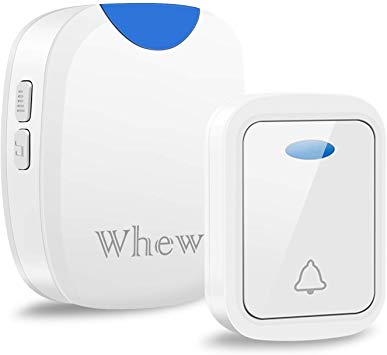 Whew Wireless Doorbell, 1 Waterproof Push Button Transmitter with 1 No Batteries Required Plug-in Receiver, Operating at Over 1000 Feet Range Door Chime, 38 Melodies, White
