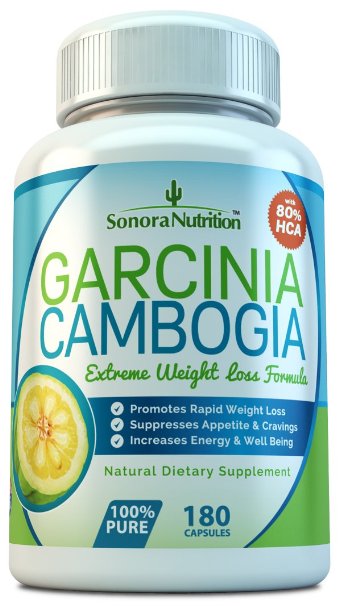 80% HCA Garcinia Cambogia Extreme Weight Loss Formula - 180 Capsules - 1400 mg/Serving - All Natural Appetite Suppressant and Weight Loss Supplement by Sonora Nutrition