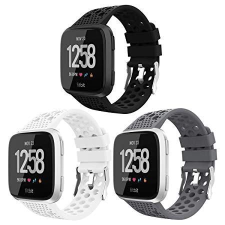 iGK Replacement Compatible for Fitbit Versa Bands Black,Breathable Bands Sport Watch Strap Wristband Compatible with Fitbit Versa/Versa Lite Edition/Versa Special Edition/Versa 2 for Women Men 3 Pack