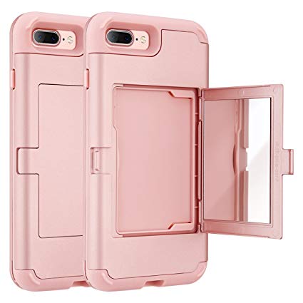 ULAK iPhone 8 Plus Case/iPhone 7 Plus Case, Heavy Duty Protection Mirror Wallet Design with Card Holder Dual Layer TPU Shockproof Kickstand Case Cover for iPhone 7 Plus/8 Plus - Rose Gold