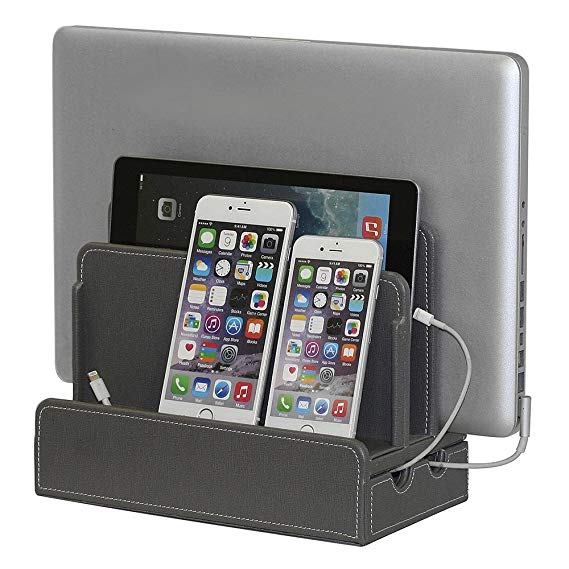 G.U.S. Multi-Device Charging Station Dock & Organizer - Multiple Finishes Available. for Laptops, Tablets, and Phones - Strong Build, Gray Leatherette